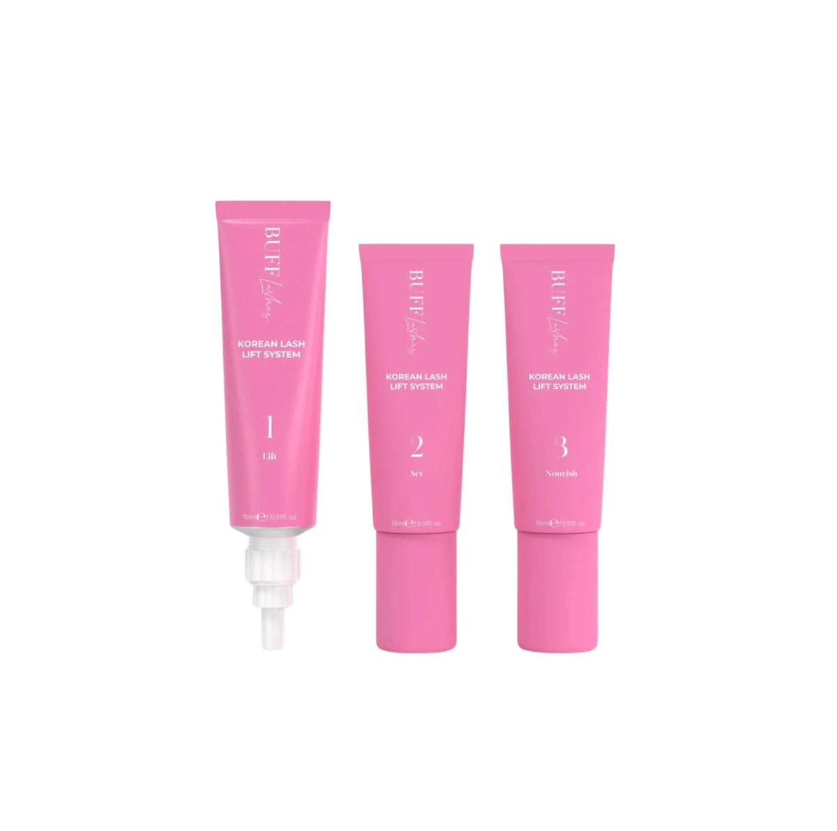 Buff Lashes - Korean Lash Lift Kit - 1,2 & 3
Steps - 3 × 15ml
